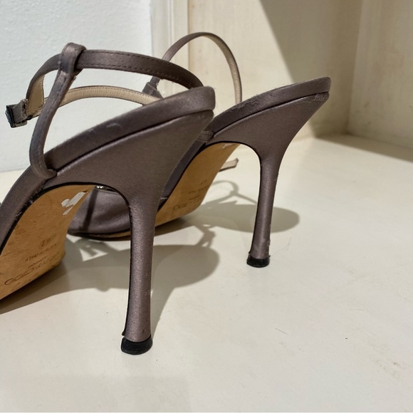 Jimmy Choo Satin Gemstone Open Toe Heels Pewter Champagne size 10, heel 4 1/2 - Picture 10 of 16